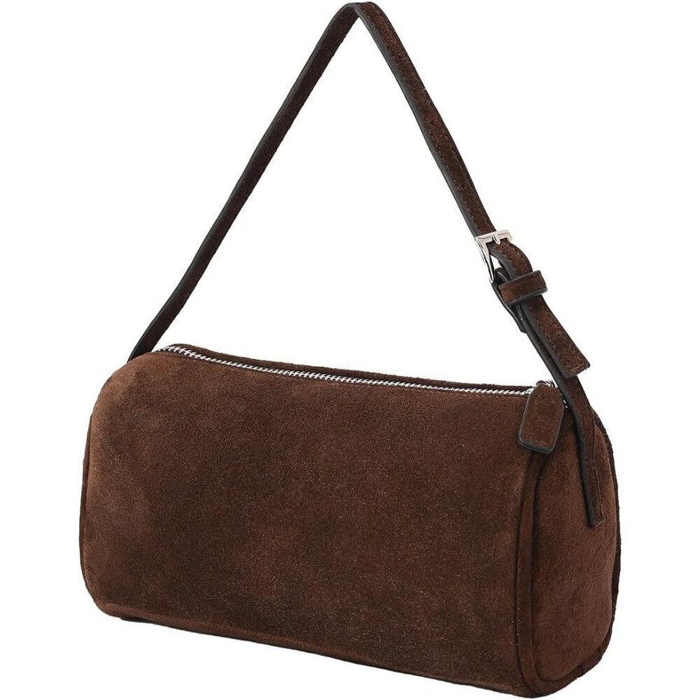 Women Coffee Cow Suede Leather Small Hobo Crossbody Bag with Adjustable Strap